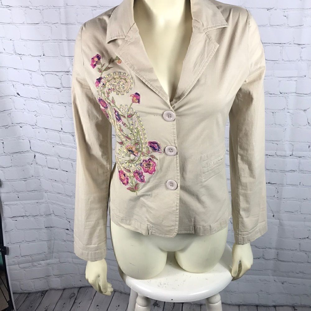 Paparazzi Sm Tan Floral Embroidered Coat Paisley